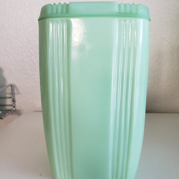 Vintage Fantasy Jadeite Green Canister With Lid 7” Cottage Core Grandma Core - Picture 2 of 8